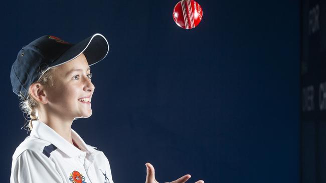 Redcliffe City Junior cricket promo at Filmer Park, Woody Point. Friday, September 20 2019. Phoebe Smith poses for a photograph.  (AAP Image/Renae Droop)