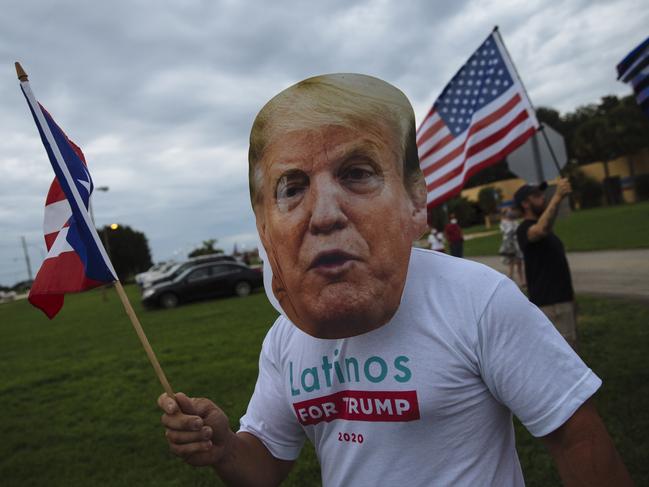 A hard to miss Trump supporter at Osceola Heritage Park where Democratic Presidential Candidate, Joe Biden, was attending a Hispanic Heritage Event. Picture: Angus Mordant for News Corp Australia