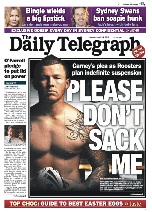 Todd Carney as released from his Roosters contract in 2011.