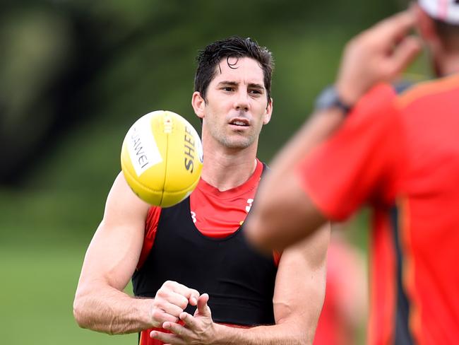 Gold Coast Suns training at Riverway Stadium. Michael Rischitelli. Picture: Alix Sweeney