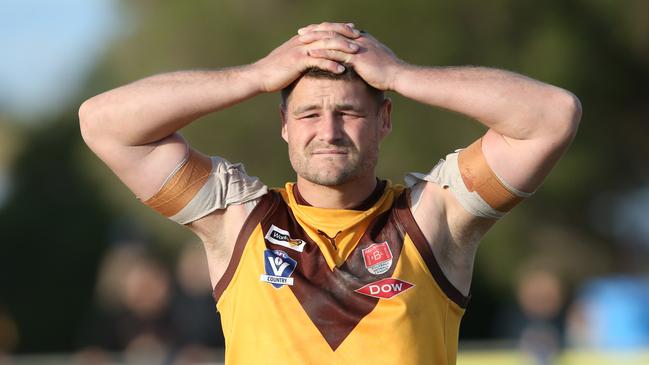 Tom Ruggles after the final siren. Picture: Alan Barber