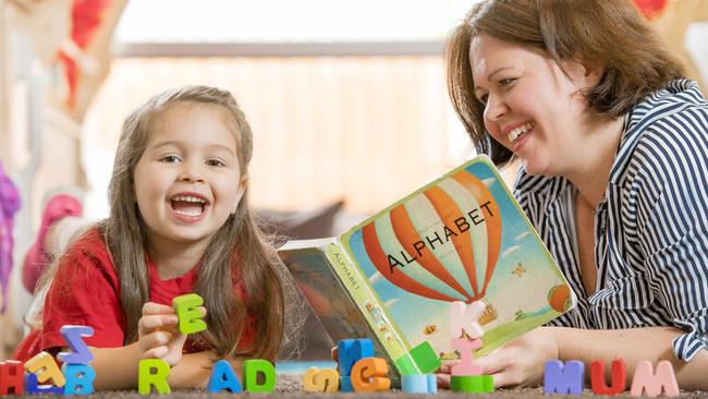 Rachael Klinger reads to her daughter Mylah, 5, every day. Picture: Jason Edwards