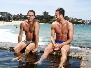 Pictured at Coogee Beach today are models Chris and Rhys wearing Jets and Sluggos' new season styles. Speedos are back in fashion with blokes daring to bare on Sydney beaches. Photo: Tim Hunter.