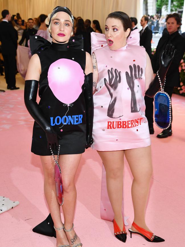 Girls BFFs Jemima Kirke and Lena Dunham wore Christopher Kane. Picture: Getty Images