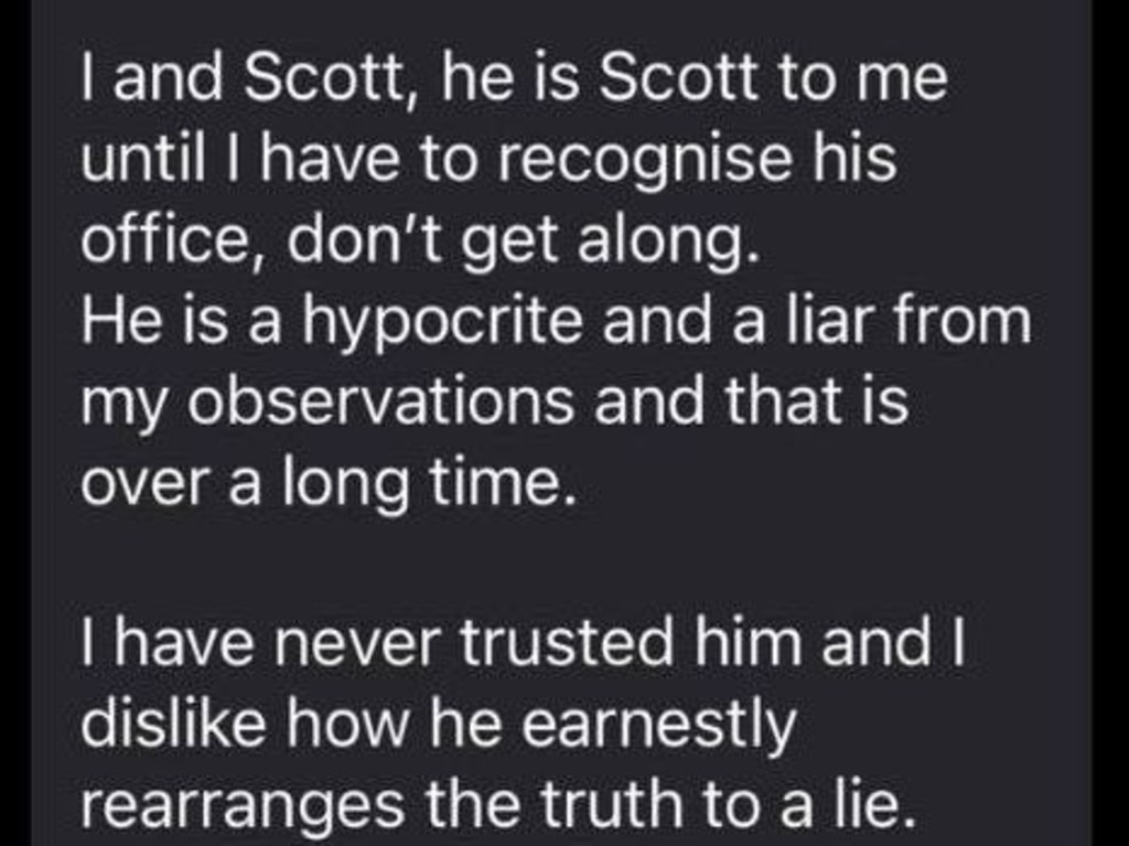 Barnaby Joyce has apologised after a text message (above) he sent last year describing PM Scott Morrison as a “hypocrite and a liar” was leaked