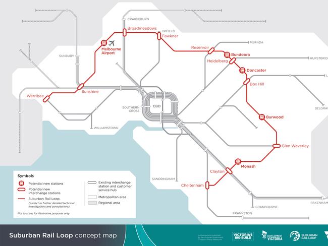 The proposed $50 billion underground suburban rail network linking every major rail line in Melbourne. Picture: AAP