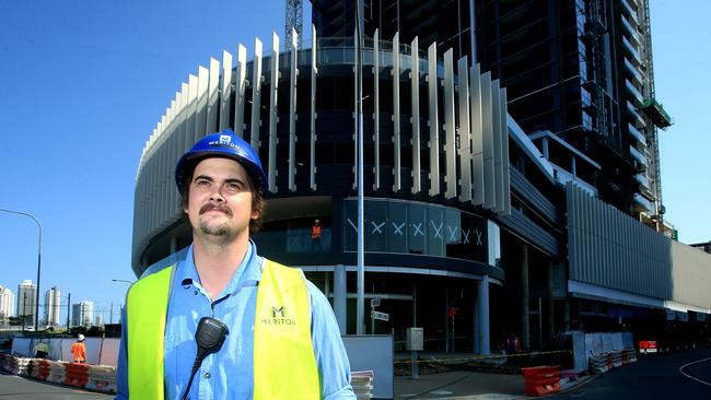 Site engineer Alex Purvis outside part of the retail precinct of the Sundale building currently under construction. Picture: Tim Marsden