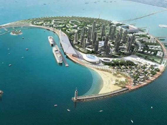 Renders from an unsolicited proposal for a cruise and super yacht terminal at Botany Bay. Picture: Global Innovation Corporation