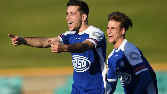 Radovan Pavicevic of Olympic celebrates the opening goal. Picture: Brendan Esposito