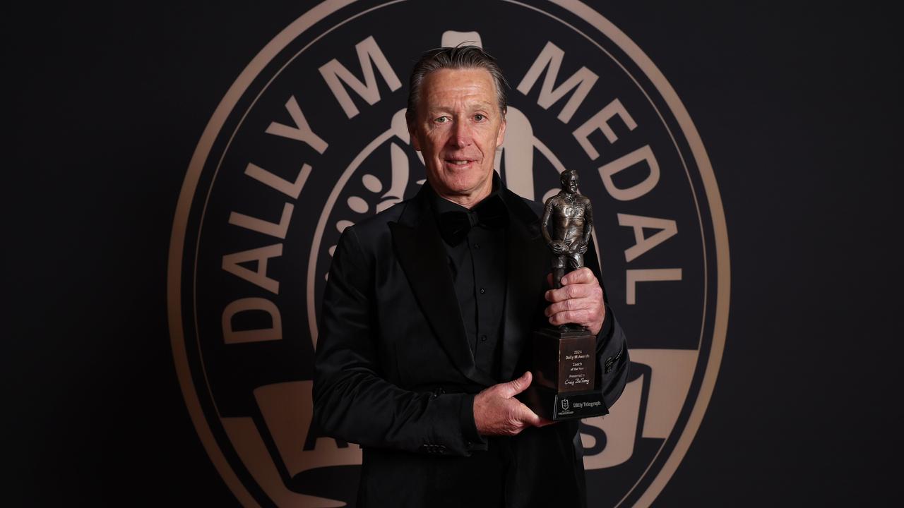 Craig Bellamy with his Dally M coach of the year award . (Photo by Mark Metcalfe/Getty Images)