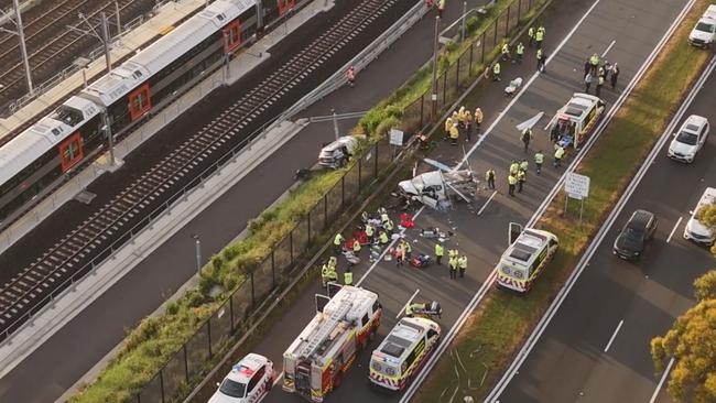 Six people have been hospitalised after a three-vehicle crash on a highway south of Sydney., Emergency services were called to the Princes Highway in Waterfall, after reports of a three-vehicle crash in the southboundlanes at 6.10am on Friday. Picture: TNV