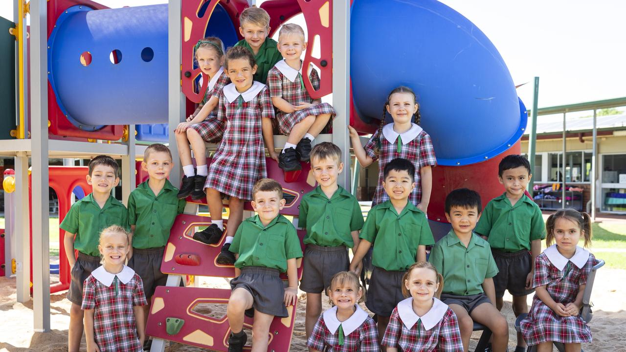 MY FIRST YEAR 2024: St Joseph's School, Millmerran Prep students (from left) Frederico, Eva, Clancy, Madelyn, Mia, Emilio (front), Ruben, Rylee, Alex, Alexa, Stella (back), Bentley, Matilda, Nial, Josiah and Winter-Rose, Tuesday, February 27, 2024. Picture: Kevin Farmer