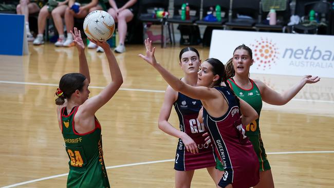 Tasmania's Sophie Sherriff in action at the national championships. Picture: Netball Australia/May Bailey