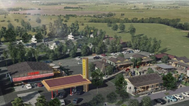 BRIGALOW VILLAGE SQUARE: An early artist impression of the approved development for the new Brigalow fuel station, community hub, and caravan park. Pic: Supplied