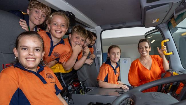 Girraween Primary School students tour the NTES Palmerston Volunteer Unit, meeting Paddy the Platypus and testing out the emergency sirens. Picture: Pema Tamang Pakhrin