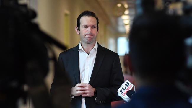 CANBERRA, AUSTRALIA - MARCH 16: Senator Matt Canavan addresses the media in the Press Gallery at Parliament House on March 16, 2021 in Canberra, Australia.  (Photo by Sam Mooy/Getty Images)