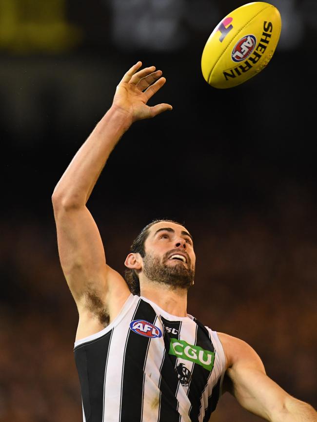 Grundy has been arguably the most dominant ruckman in the game in 2018. Picture: AAP