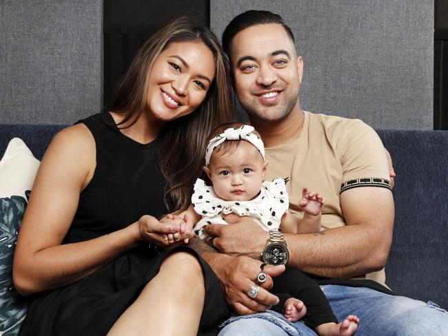 Sebastian with his wife Tash and daughter Ava. Picture: Jonathan Ng