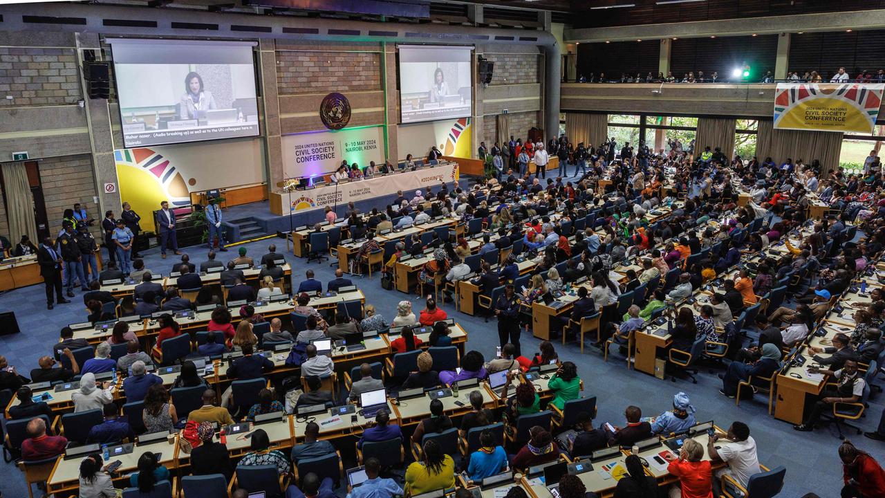 A general view of the plenary during the closing ceremony of the 2024 United Nations Civil Society Conference at the UN Headquarters in Nairobi. Picture: AFP