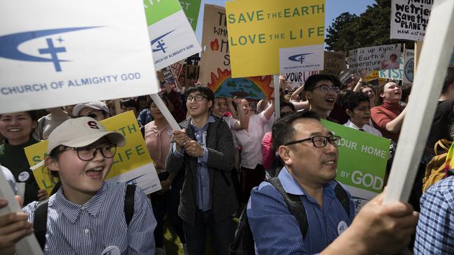 Protesters join the rally in the Domain, one of 110 climate strikes taking place in towns and cities across Australia. Picture: Getty