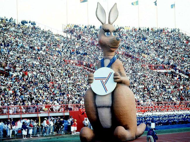 Commonwealth Games 1982 mascot Matilda at the QEII stadium.