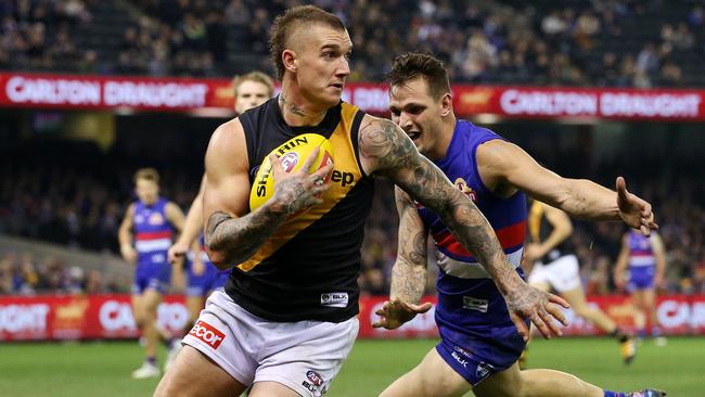 Dustin Martin in action against the Western Bulldogs. Picture: Mark Stewart