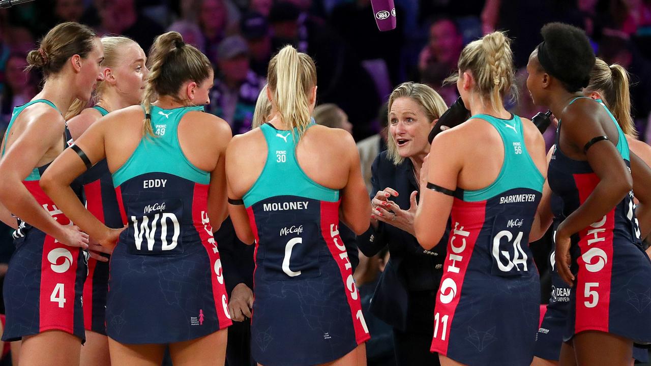 Simone McKinnis rallies her troops as things became very desperate for the Vixens. Picture: Getty Images