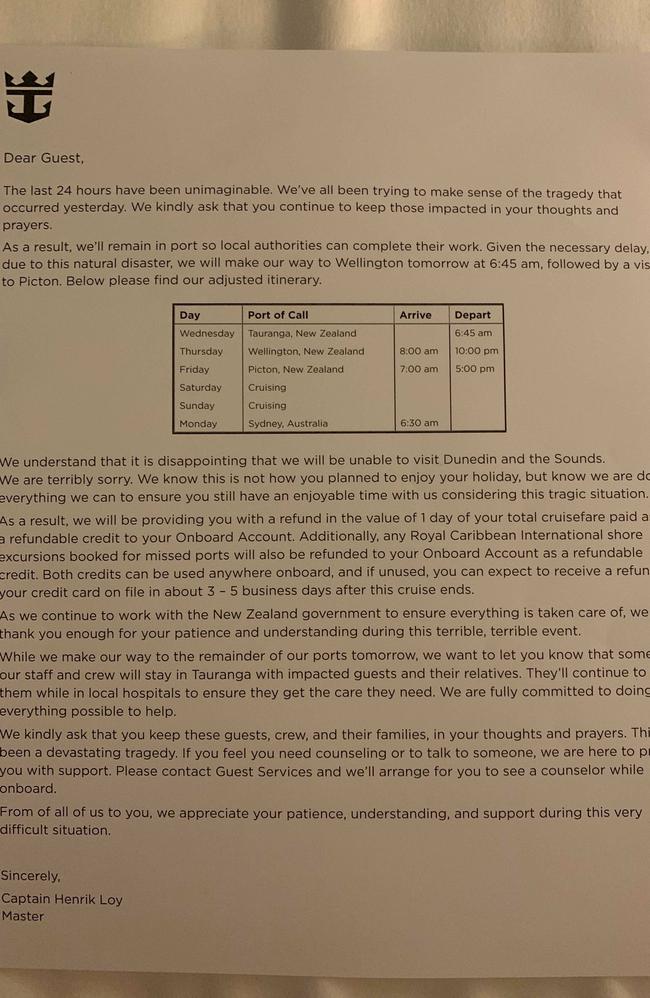 The updated itinerary from the Ovation of the Seas. Picture: Supplied
