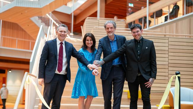 Federal Education Minister Jason Clare, State Education Minister Jo Palmer, Launceston Mayor Matthew Garwood, and UTAS Vice-Chancellor Professor Rufus Black. Picture: Supplied