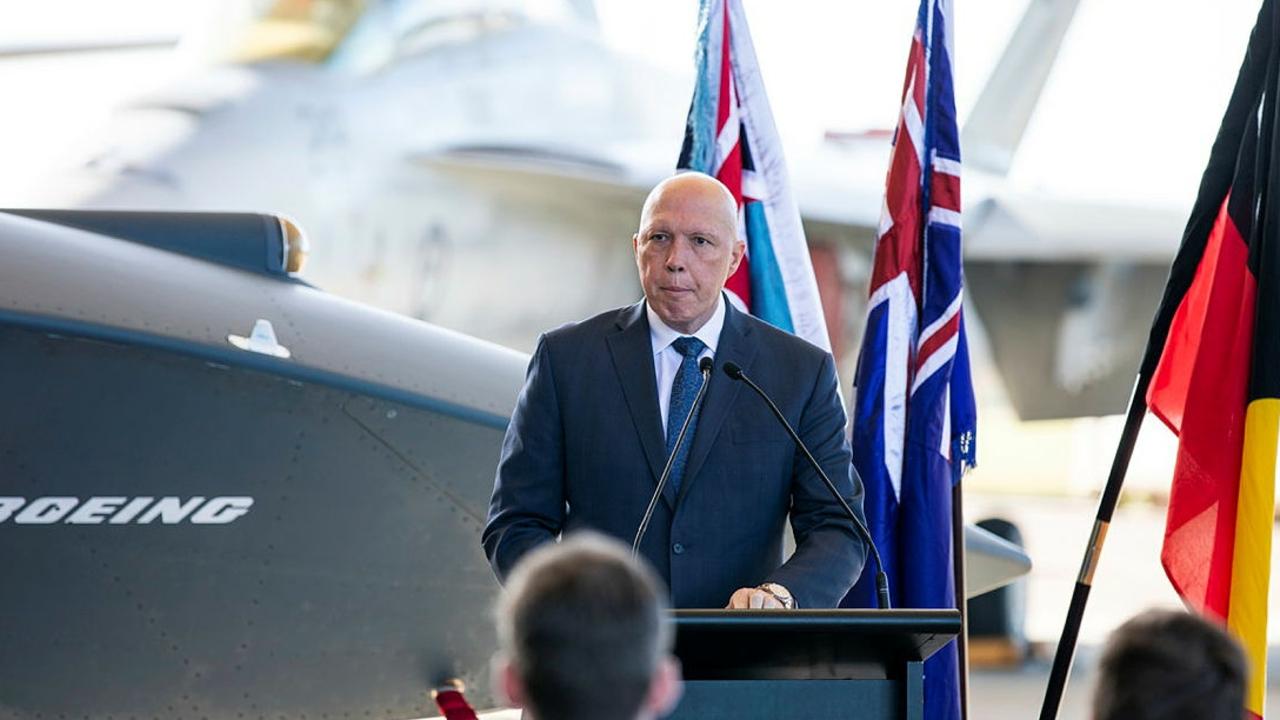 Defence Minister Peter Dutton addresses the audience at a Ghost Bat naming ceremony at the RAAF Base Amberley, Queensland. Picture: Department of Defence