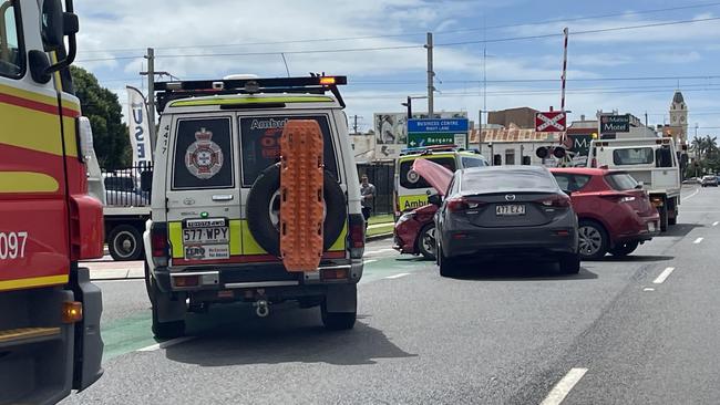 One vehicle travelling along Bourbong St towards the CBD appearing to have collided with another vehicle turning into Burrum St.