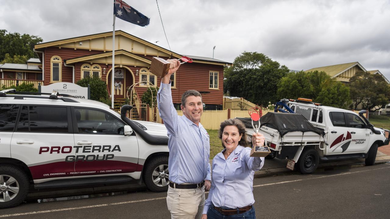 Proterra Group co-owners Jim and Fiona O'Dea celebrate winning the Business of the Year 2020 award at the Focus HR Business Excellence Awards. Picture: Kevin Farmer