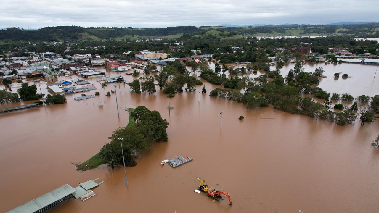 Houses are surrounded by floodwaters in Lismore, earlier this year. Picture: Getty Images