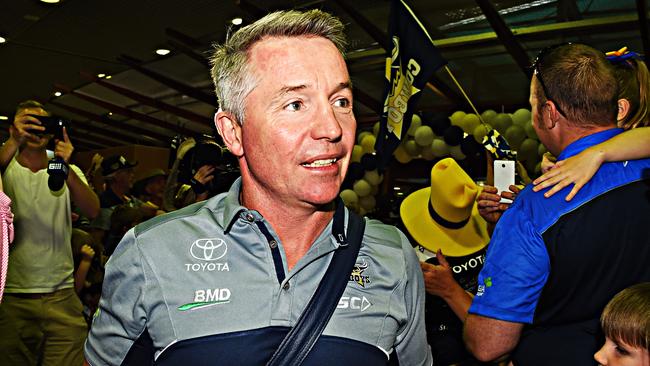 Paul Green and the Cowboys arrive back in Townsville after their win over the Eels. Picture: Zak Simmonds