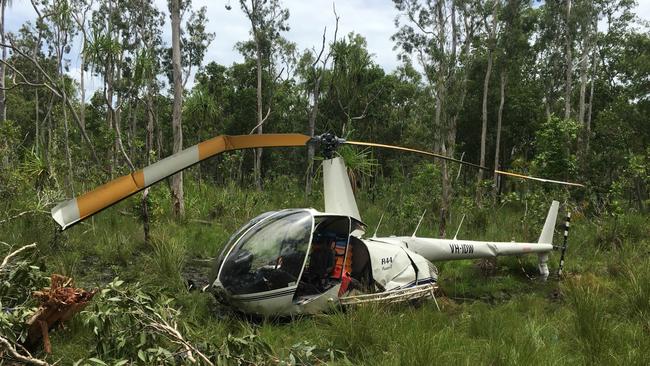 Helibrook’s piston engine powered Robinson R44 Raven II which fatally crashed in a remote part of West Arnhem Land in February 2022. Picture: ATSB.