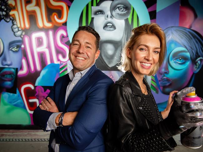 Rialto co-owner Lorenz Grollo with international street artist ELLE, who has an exhibition as part of King St revival project. Picture: Jay Town