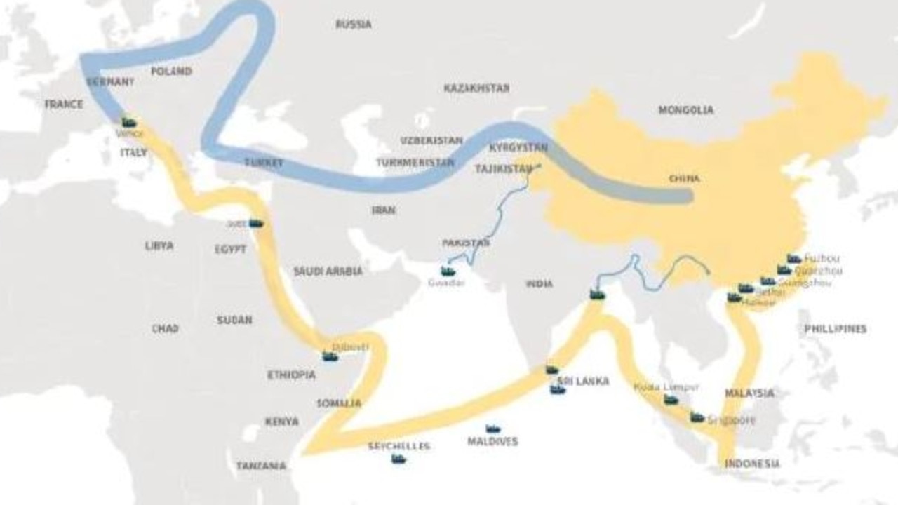 A map of China’s Belt and Road plan.