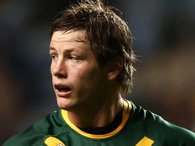 COVENTRY, ENGLAND - OCTOBER 21: Harry Grant of Australia during Rugby League World Cup 2021 Pool B match between Australia and Scotland at The Coventry Building Society Arena on October 21, 2022 in Coventry, England. (Photo by Michael Steele/Getty Images)