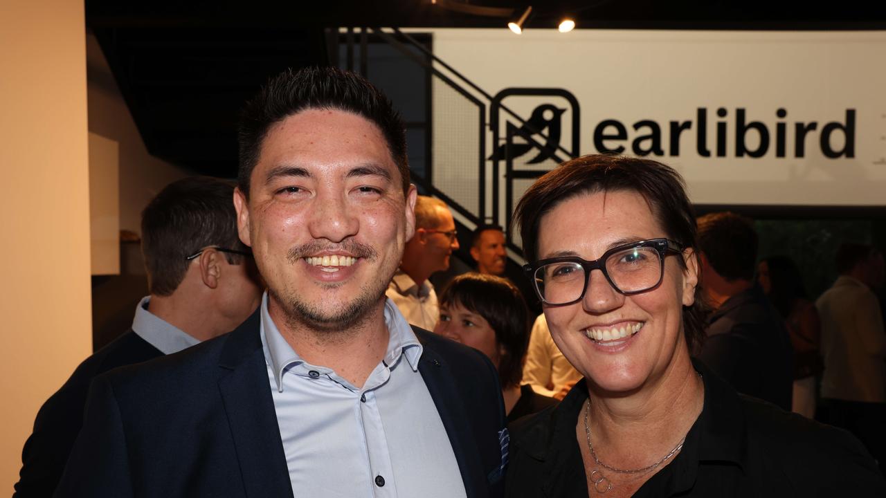 Chris Jeong and Hynda Hope at the Earlibird AI launch for Gold Coast at Large. Picture, Portia Large.