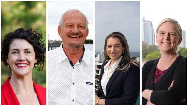 Currumbin candidates (L-R) Labor's Kaylee Campradt, The Greens' Peter Burgoyne, LNP's Laura Gerber and One Nation's Sharon Sewell. GOLD COAST BULLETIN STATE ELECTION 2020