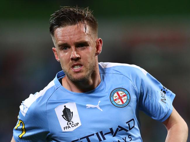 MELBOURNE, AUSTRALIA - SEPTEMBER 18: Craig Noone of Melbourne City celebrates his goal during the FFA Cup 2019 Quarter Finals match between Melbourne City FC and Western Sydney Wanderers FC at AAMI Park on September 18, 2019 in Melbourne, Australia. (Photo by Kelly Defina/Getty Images)