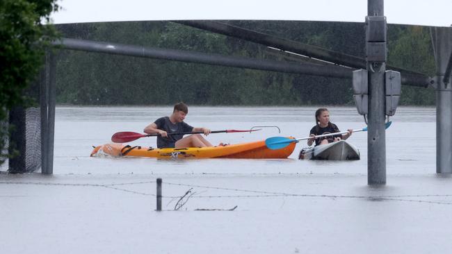 Serious flooding at Oxley in Brisbane’s southwest in the aftermath of Cylone Alfred. Picture: Steve Pohlner