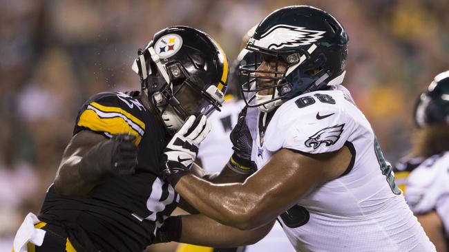 Jordan Mailata (R) has made a big impression with the Philadelphia Eagles and is expected to make the team’s final 53 man roster. Picture: Getty Images