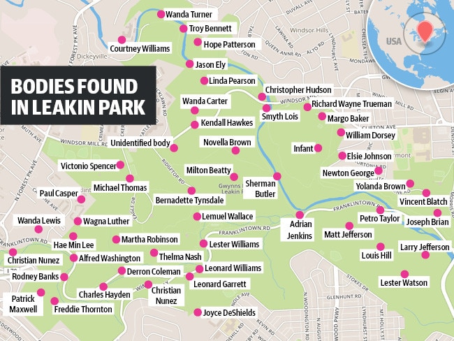 Minefield ... The bodies found in Leakin Park in recent decades, including that of Hae Min Lee, the strangled teenager whose murder is retold in the podcast Serial.