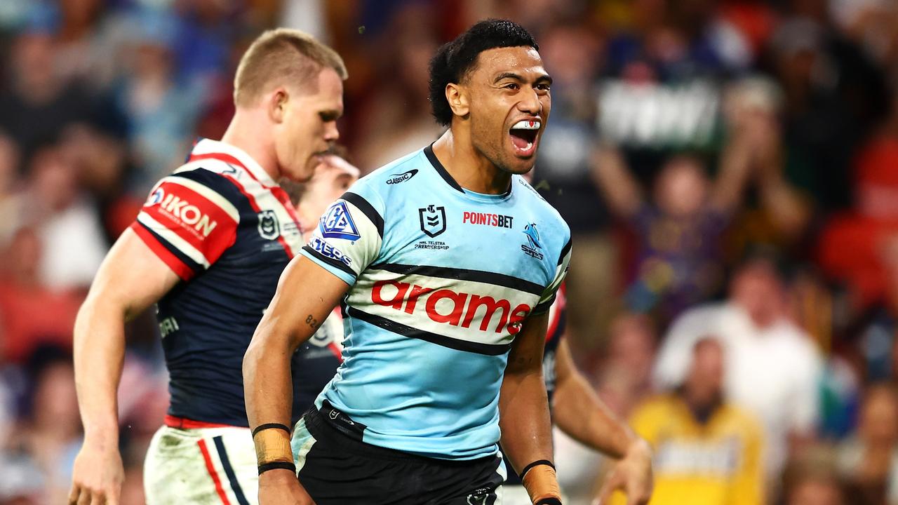 Ronaldo Mulitalo has agreed to a new deal to remain at Cronulla until the end of 2028. Picture: Chris Hyde/Getty Images