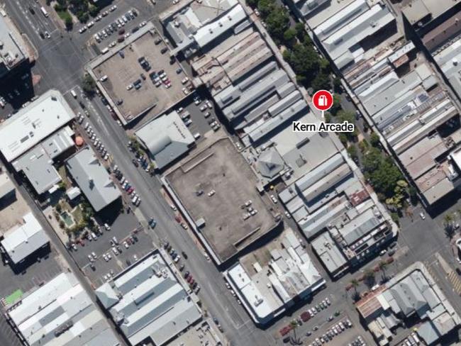The location of the Kern Arcade and tw-level carpark in Rockhampton's CBD.