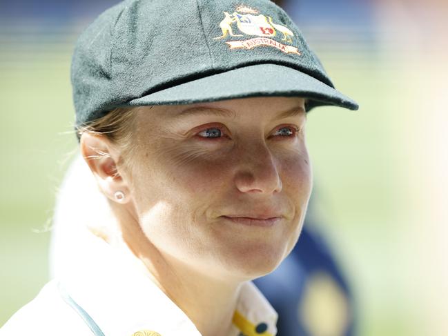 MELBOURNE, AUSTRALIA - JANUARY 29: Alyssa Healy of Australia speaks to the media during a Women's Ashes media opportunity at Melbourne Cricket Ground on January 29, 2025 in Melbourne, Australia. (Photo by Daniel Pockett/Getty Images)