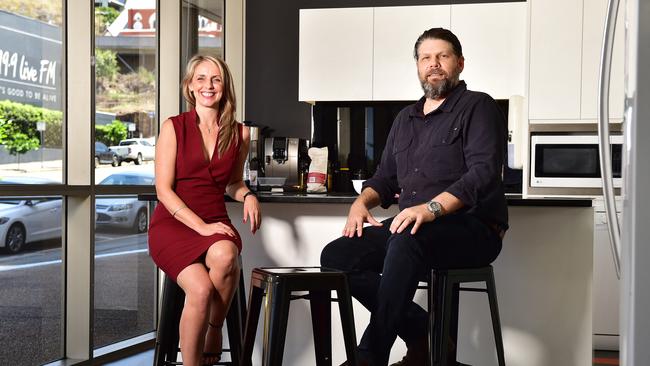 Smart Precinct Chief Operation Officer Nicole Lucas and Managing Director Matt Steine inside the new innovation hub provided by Townsville City Council. Picture: Shae Beplate.