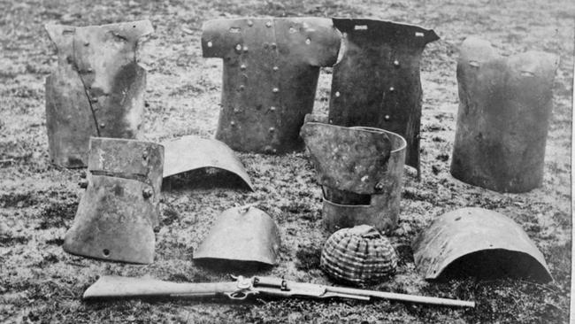 The Kelly Gang’s armour, captured by police at Glenrowan. Picture: State Library of Victoria