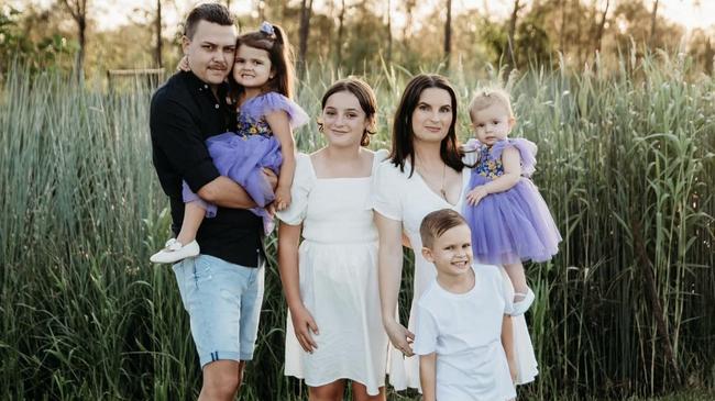 Cecil Murphy, Tahlia Brown, with baby Totty and their three other children. Picture: Supplied/Laken Howden.